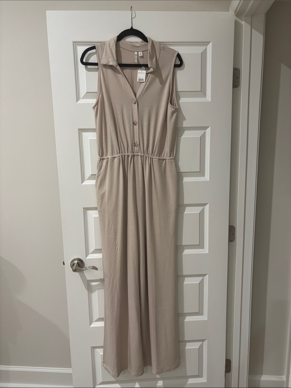 Versona Neutral Beige Collared Jumpsuit